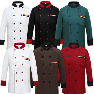 Chef Uniform for Men and Women Long Sleeves Chefs Uniform Plus Size Chef Jacket Catering Uniform Waiter Uniform Black Cotton Breathable Hotel Restaurant Kitchen Clothes Uniform [Hot Sale]