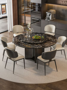 FPS FANPOSEN | High-end Crystal Black Microcrystal Round Dining Table with Turntable