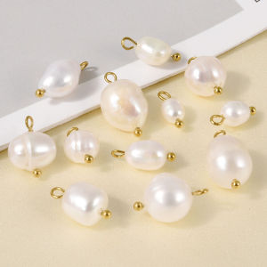 6pcs Waterproof Irregularity Real Pearl Stainless Steel Single Crane Pendant Multi-Style Circle Originality Charms Jewelry New