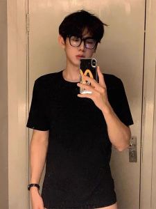 Black Heavyweight Pure Cotton Short Sleeve T-Shirt Mens Summer American Style CleanFit Slim Fit Half Sleeve Breathable Casual Tee