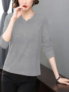 เสื้อยืดคอกลมแขนยาวผ้าฝ้ายแท้ ทรงหลวม ทรงพอดีตัว แฟชั่นฤดูใบไม้ผลิและฤดูใบไม้ร่วง สำหรับผู้หญิง ชุดทำงาน ชุดลำลอง