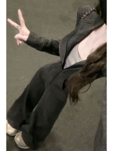 Laid-back Style Striped Knitted Top Wide Leg Pants Two-piece Set Comfortable Fashionable Womens Ensemble Autumn Workwear