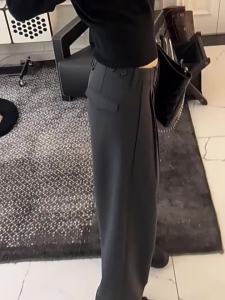 MANMI | High Waist Pleated Button Gray Womens Wide Leg Suit Pants