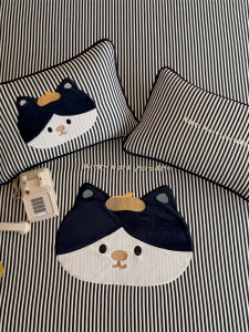 SHAYA | Black White Cat Embroidered Ice Silk Cooling Mat Summer Mattress Set