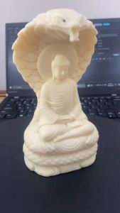Tượng Phật Thích Ca tọa Rắn thần Naga chất liệu đá nhân tạo size 16cm nhập khẩu làng nghề đúc tượng mỹ nghệ Đài Loan