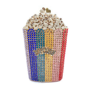 Popcorn Clutch Handheld Bag Popcorn Diamond Bag Crystal Bag with Hollow Diamond Embedding Dinner Bag for Women
