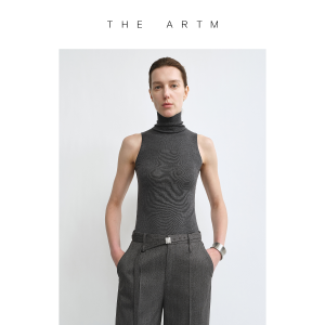 Washable Wool Black High Collar Sleeveless Vest
