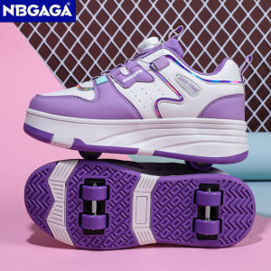 NBGAGA | Students Childrens Girls Four Wheel Lightweight Sport Shoe Detachable Roller Skating Sneaker For Teenagers Boys Casual Walking