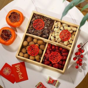 Simplified Multi-Compartment Red Wooden Dried Fruit Box
