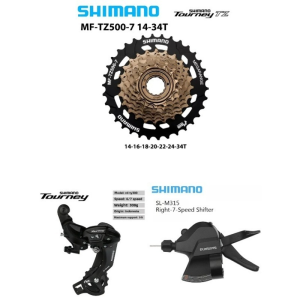 SHIMANO | SHIMANO Tourney 7 Speed Groupset Include M315 Shifter TY300 Rear Derailleur HG200 TZ500 Cassette Sprocket 28T 34T