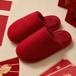 RUNROU | Wedding Shoes for Bride and Groom Red Cozy Slippers