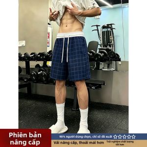 LIUBU | Quần Short Họa Tiết Caro Xanh Chất Liệu Kỹ Thuật Thoáng Khí