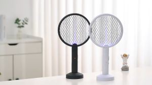 2-In-1 Mosquito Swatter / Mosquito Racket Rechargeable Safety Wire Mash Net Size: 38.5cm UV Mosquito Attractant Adjustable Settings Battery Indicator Light