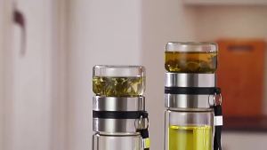 Bình Pha Trà Bằng Thủy Tinh Chống Rò Rỉ Hai Lớp Cốc Du Lịch Di Động Tách Nước Và Trà Có Nắp Đậy Dùng Cho Đi Bộ Đường Dài - Bình Nước Tái Sử Dụng Thân Thiện Với Môi Trường