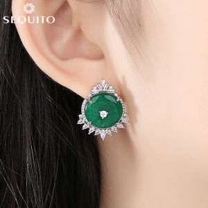SEQUITO Luxury Multi Shape Clear CZ Green Emerald Stud Earrings Women Elegant Dinner Party Jewelry SE250