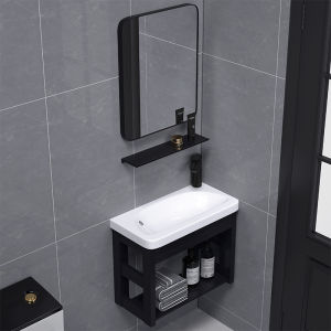 Small Apartment Wall-Mounted Wash Basin Cabinet Alumimum Bathroom Cabinet Bathroom Balcony Narrow Edge Deepened Ceramic Washbasin