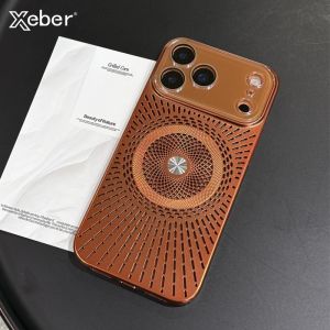 Large Window Litchi Texture For Magsafe Magnetic Case For iPhone 17 16 15 14 13 12 11 Pro Max Plus Air Rotating Bracket Cover