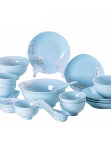 Arst Ceramic Snowflake High Temperature Glaze under Color Rice Bowl Soup Plate Fish Plate Sauce Dish Set Series Tableware