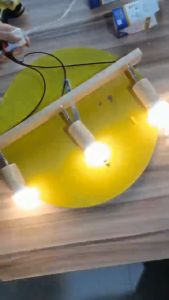 RHPOA Advanced Oak E27 Spotlight 360° LED Log Track Light Ceiling Light High Brightness. Three wooden fixtures with E27 bulbs 360° rotation mounted on ceiling.