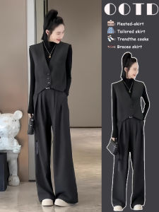 Elegant Commute Workwear Set Womens Vest Wide Leg Pants Career Style Three Piece Suit Autumn 2024 Fashion Trend Korean Version