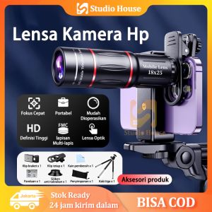 Apexel Lensa Kamera Hp Apexel 28x Zoom Paduan Aluminium Lensa Tele Zoom Hp 18x25 (Dengan Tripod)