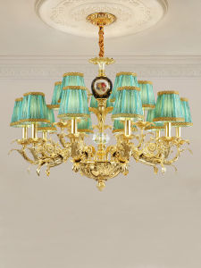 French Ceramic Chandelier Full Copper Living Room Light Luxury European Villa Bedroom Restaurant Study Fabric Lighting Fixtures