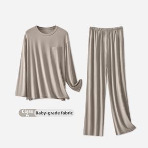Modal Ice Silk Autumn Mens Long Sleeve Pajama Set