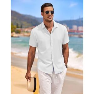 Ice Silk Chiffon Mens Shirt No Ironing Seamless Cool Loose Short Sleeve Modal Smooth Sun Protection Casual Summer Breathable