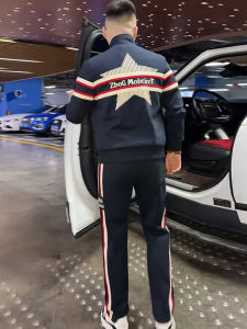 Mens Winter Sportswear Set Straight Leg Pants Long Sleeve Sweatshirt Color Stripe Knit Belt Two Piece Casual Outfit