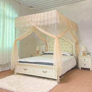 มุ้งกันยุงสแตนเลสทนทานแบบตั้งพื้นสี่เสา เปิดได้สามด้าน สไตล์เจ้าหญิง เหมาะสำหรับใช้ในบ้านและทุกฤดูกาล