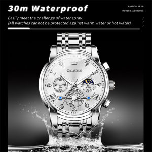 OLEVS 2856 Mens Watches Classic Multifunctional Fltwheel Chronograph Original Quartz Wristwatch Moon Phase 24 Hour Waterproof