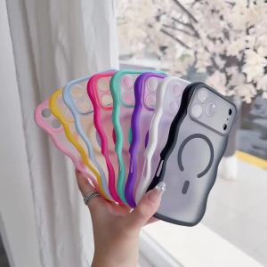 Ốp Điện Thoại iPhone Không Dây Sạc Từ Tính Mờ Chống Sốc Chống Xước Chống Trượt Chất Liệu TPU Với Họa Tiết Gợn Sóng Cảm Giác Như Da Thật