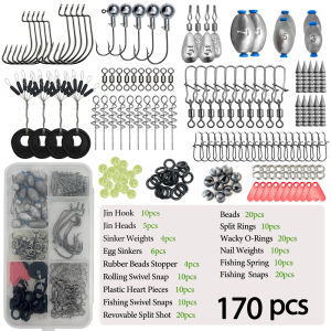 170-410pcs Professional Fishing Kit with Tackle Box Hooks Sinkers Swivels for Bass Trout Saltwater Fishing Complete Lure Set