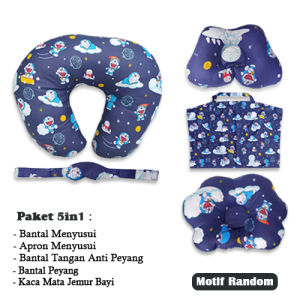 Paket Bantal Menyusui Set 5in1 Apron Menyusui Bantal Peyang Bantal Tangan Anti Peyang Kaca mata jemur bayi Motif Random -Homemade.id