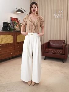 Hem Lace Single Button Short Sleeve Chiffon Blouse