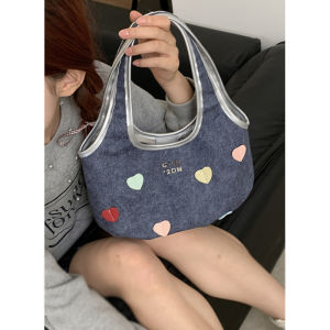 South Korea Niche Style Canvas Bag Female Summer 2024 New Arrival Tide Casual Tote Bag Sweet Girls Pink Heart Underarm Bag