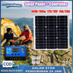 60W/100w Solar Panel +Solar Charge Controller LCD LED Display Solar Cell PWM12/18V 10/30A USB Panel Tenaga LCD KecerdasanPengontrol Baterai Charger Panel Surya PROMO/Auto Mengatur Solar Kontroler Pengisi Daya Baterai Panel Surya 60/100wp Monocrystalline