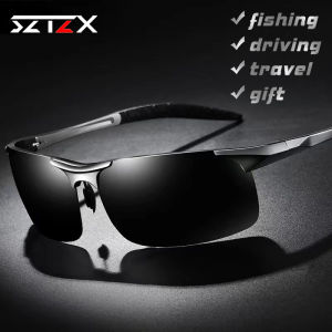 SZTZX Aluminum Rimless Classic Polarized Sunglasses Men Anti-UV Outdoor Sport Fishing Glasses Anti-Glare Driving Cycling Goggle