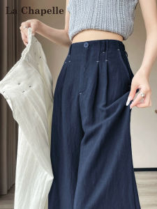 La Chapelle | Navy Blue Linen Summer Light Weight Wide Leg Pants
