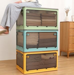 Fully Open Folding Storage Box With Lid Multifunction Foldable Plastic Organizer Closet Organizer Container For Toys Book Car Clothes
