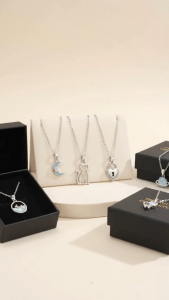 [Buy 2 Free 1] Women Titanium Steel Chain Necklace with Alloy Pendant & Gift Box Cute Cat Heart Crown Flower Whale Moon Crystal Pendant Tarnish Resistant Lightweight Elegant Fashion Jewellery Birthday Valentine Gift for Her