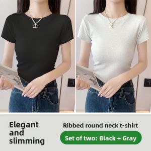 MiiOW | Pure Cotton Short Sleeve T-Shirt Womens Summer Thin Round Neck Base Slimming Commute Style Regular Length Basic Versatile Cat Person