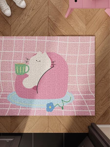 TipToe Cat Sweet Entrance Door Mat Customizable Anti-Slip Thread Circle Home Use Carpet Modern Simple Style Square PVC Mat