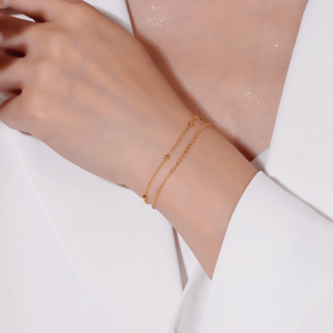 Double Layer Pearl Bracelet Titanium Steel 18K Gold Womens Style Fashion Jewelry Non-fading Elegant Sensation Hand Accessory