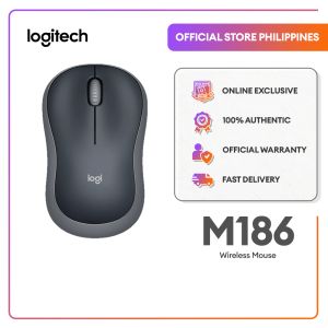 Logitech M186 Wireless Mouse 2.4GHz with USB Mini Receiver 1000 DPI PC / Mac / Laptop - Grey (910-006507)