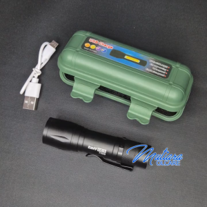 Senter LED Mini Recharge + Box | ZOOM RECHARGEABLE BATTERY Q5 + COB Lentera 300 Lumens