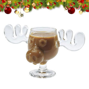 240ml 8Oz Christmas Elk Glass Cup Juice Milk Moose Mug Christmas Reindeer Head Beer Water Cup Xmas Holiday Party Drinkware Gifts