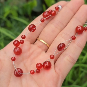 Q2225 Lắc tay hạt Ngọc Agate Đỏ mix đồng điếu Ngọc Agate Đỏ móc Bạc freesize cho Hỏa và Thổ - Phong Thuỷ TUDO