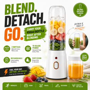 Portable Juicer Blender 450ml + 150ml Two Bottles Rechargeable Smoothie Mixer Fruit Juice BlenderPortable Juicer Blender for Shake Mini Fruit Smoothie Electric MIxer with Two Bottles 450ml + 150ml