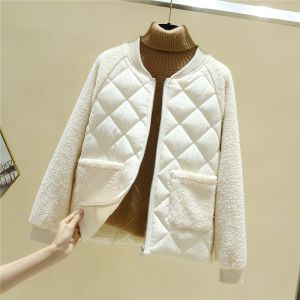 WANGGONGZHU | Princess Style Womens Loose Fit Short Lightweight Down Cotton Jacket Korean Fashion Stand Collar Zipper Closure Quilted Coat